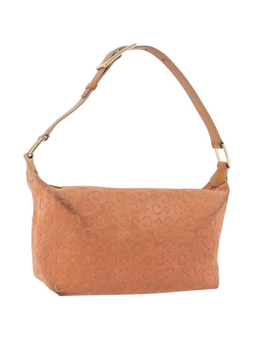 CELINE C Macadam Canvas Shoulder Bag Suede Orange Gold